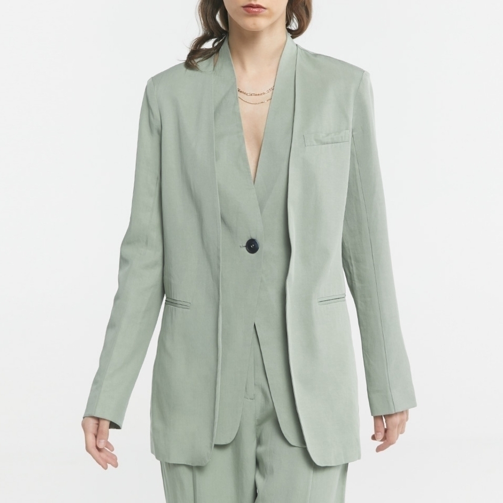 Lattelier Gray Linen-Blend V-Neck Layered Blazer XL NWT